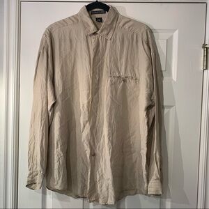 Structure Womens M 100% Silk Tan Popover Blouse Long Sleeve Relaxed Fit Top